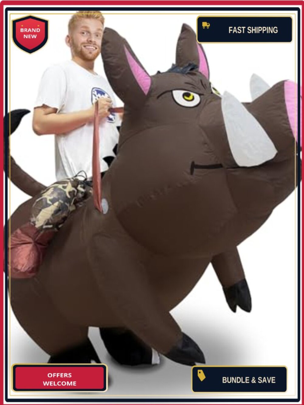 Adult Inflatable Wild Boar Ride-On Costume Halloween Cosplay Polyester